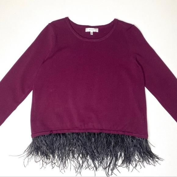 NEW MILLY Burgundy Ostrich Feather Sweater small - Picture 4 of 5
